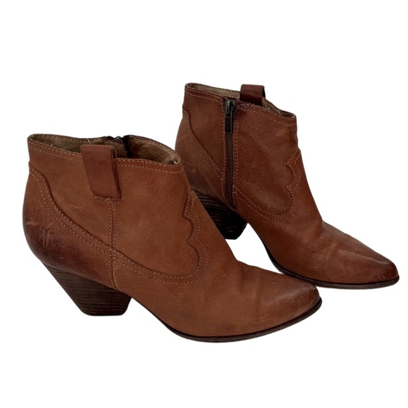 Frye‎ Brown Genuine Leather Western Ankle Heels Boots Cottagecore boho Cowgirl 8 - Picture 1 of 15